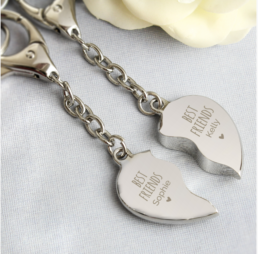 Personalised Best Friends Two Hearts Keyrings