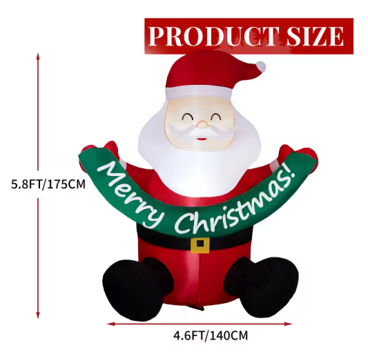 Giant 5.8FT Light-Up Inflatable Santa Christmas Decoration