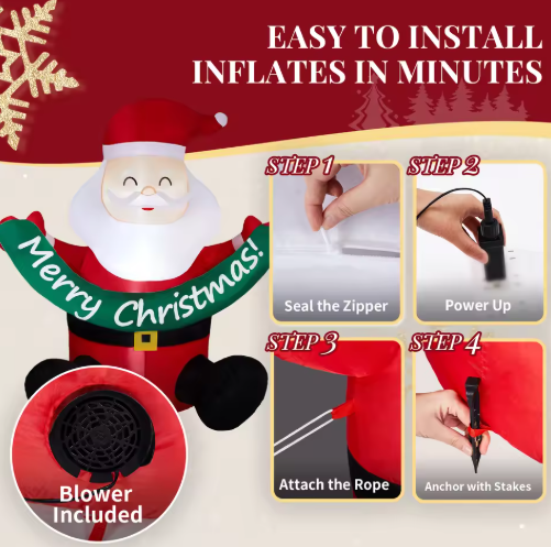 Giant 5.8FT Light-Up Inflatable Santa Christmas Decoration