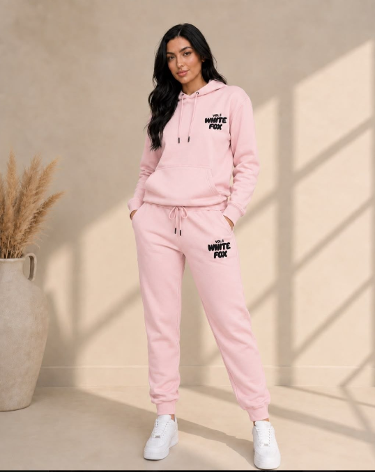 Women’s White Fox Hoodie & Jogger Tracksuit Set