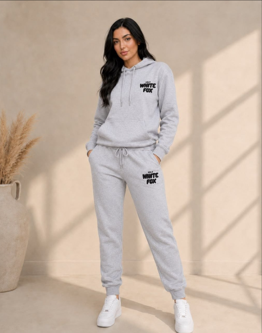 Women’s White Fox Hoodie & Jogger Tracksuit Set