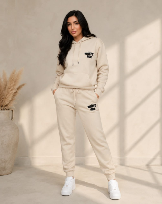 Women’s White Fox Hoodie & Jogger Tracksuit Set