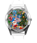 White Leather Round Quartz Watch for Christmas Fans 🎄