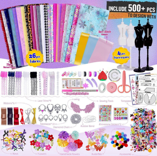 Fashion Designer Kit for Girls, Sewing Kit with 4 Mannequins,
