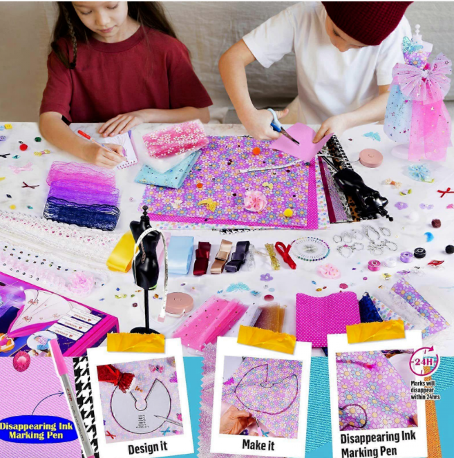 Fashion Designer Kit for Girls, Sewing Kit with 4 Mannequins,