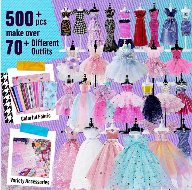 Fashion Designer Kit for Girls, Sewing Kit with 4 Mannequins,