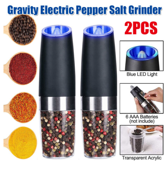 2PCS Electric Gravity Salt & Pepper Grinder Mill