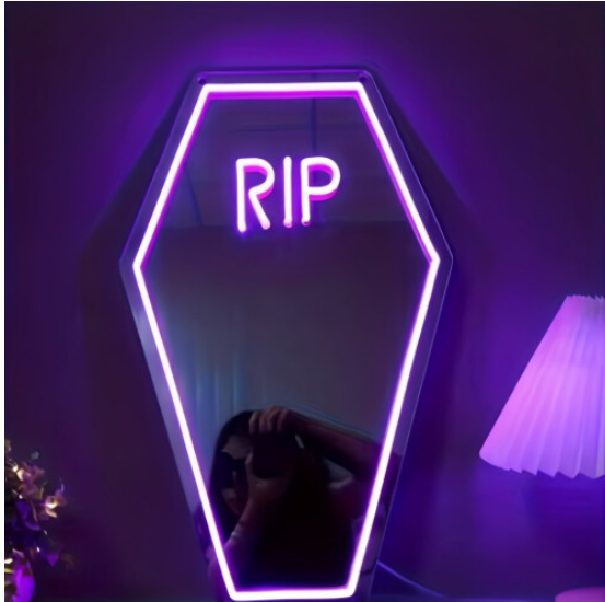 Gothic Coffin-Shaped Neon Wall Mirror