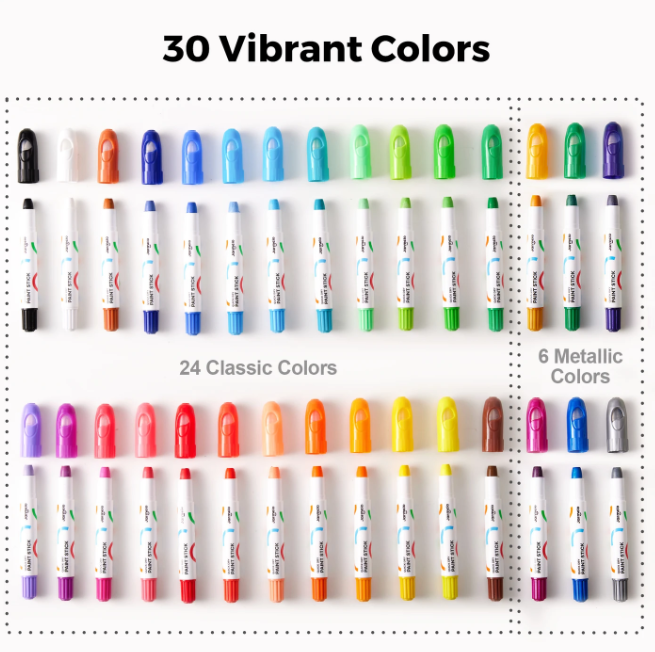 30 Colour Quick-Dry Paint Sticks – Mess-Free Kids’ Art Set