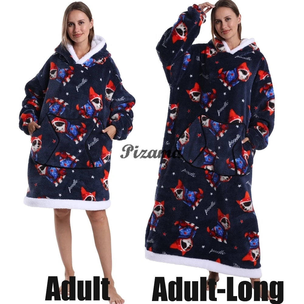 🌟 Adults' Oversized Hooded Blanket – Cosy Printed Wearable Blanket 🌟