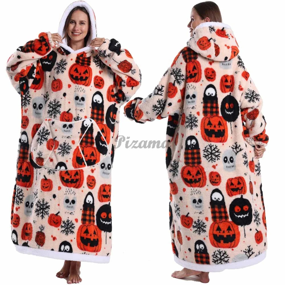 🌟 Adults' Oversized Hooded Blanket – Cosy Printed Wearable Blanket 🌟