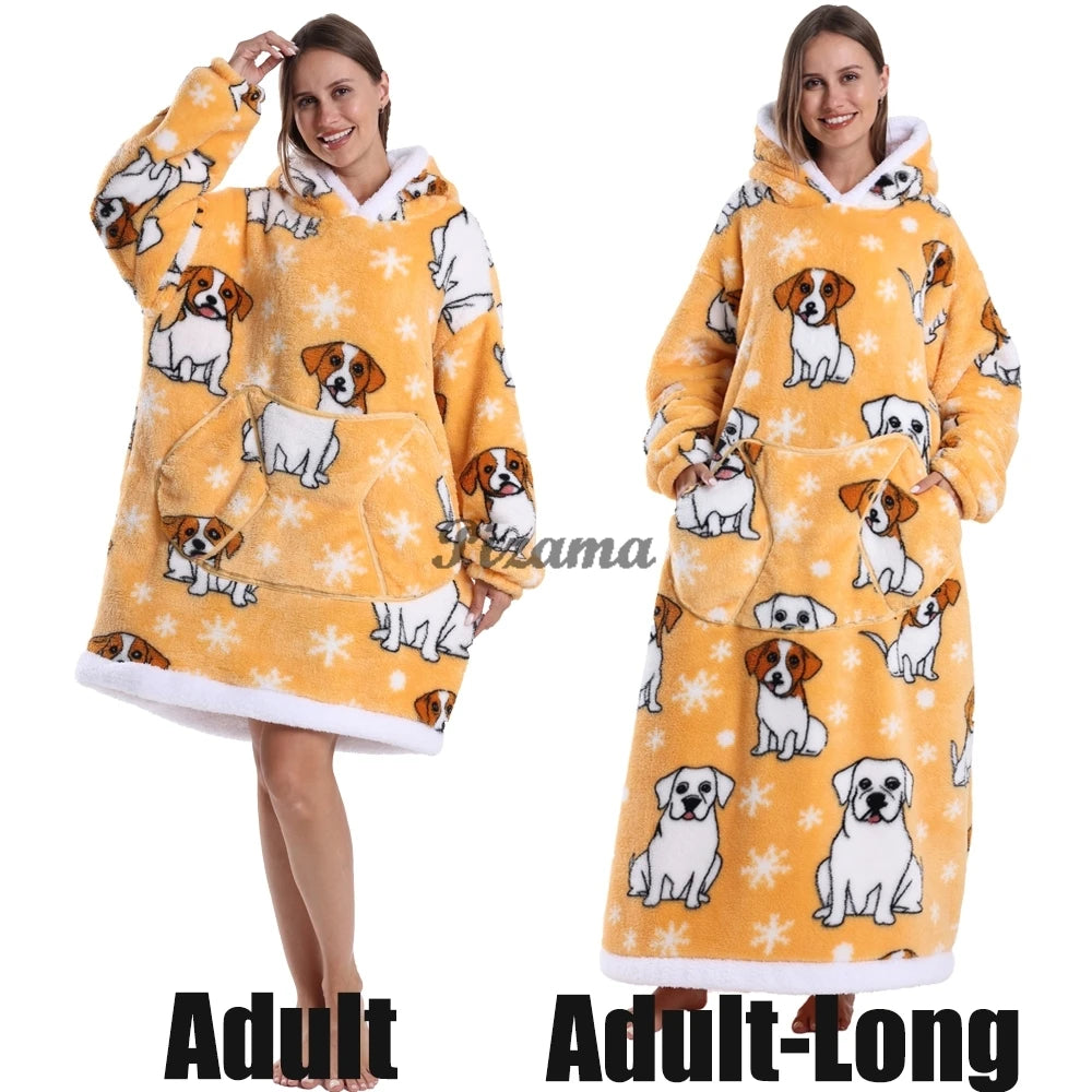 🌟 Adults' Oversized Hooded Blanket – Cosy Printed Wearable Blanket 🌟