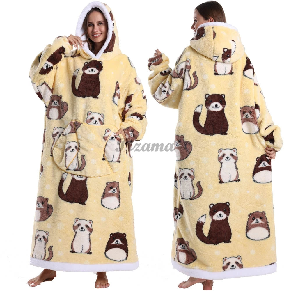 🌟 Adults' Oversized Hooded Blanket – Cosy Printed Wearable Blanket 🌟
