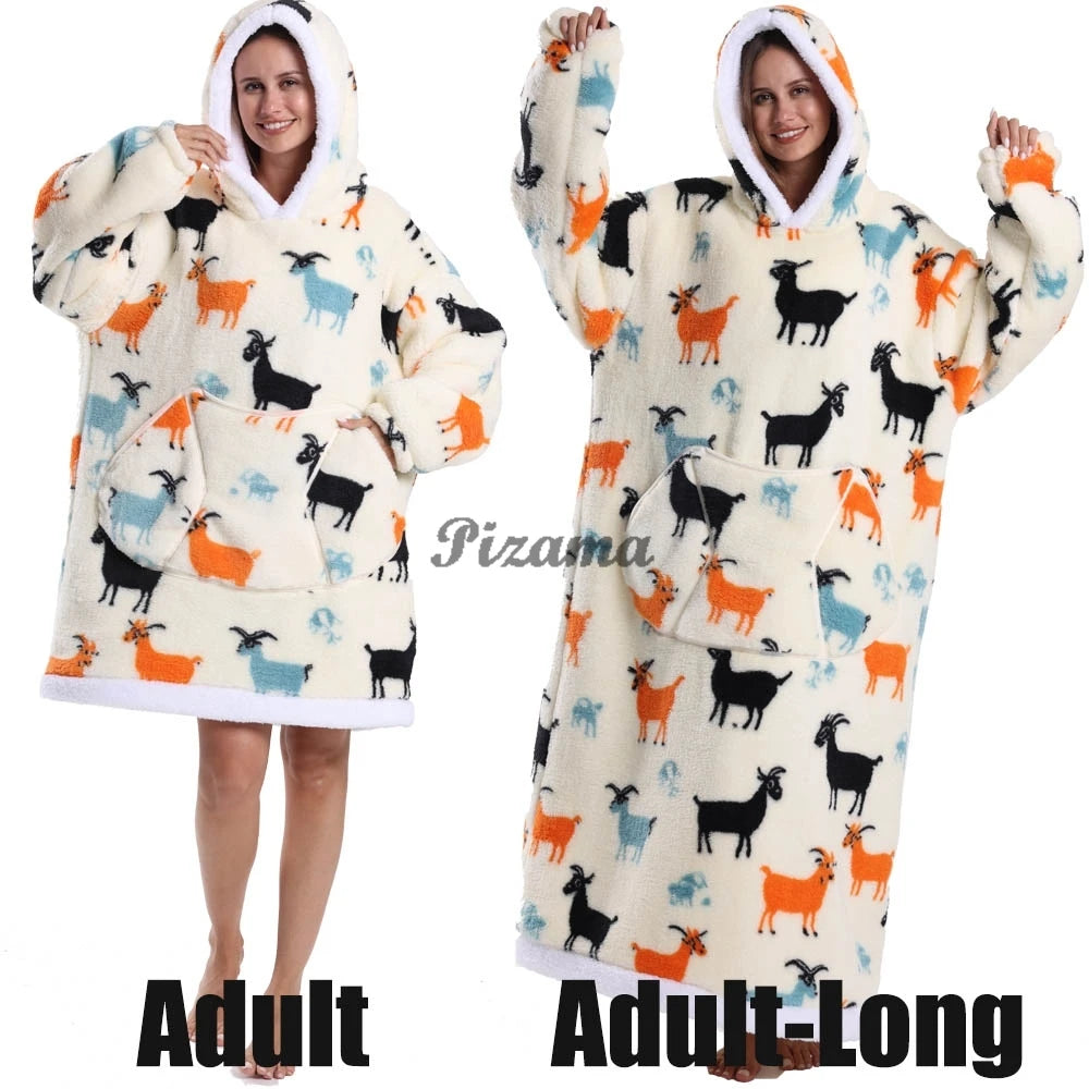 🌟 Adults' Oversized Hooded Blanket – Cosy Printed Wearable Blanket 🌟