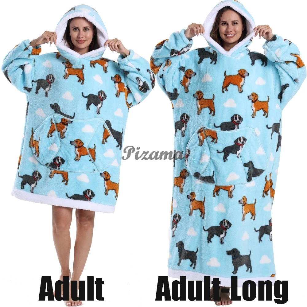🌟 Adults' Oversized Hooded Blanket – Cosy Printed Wearable Blanket 🌟