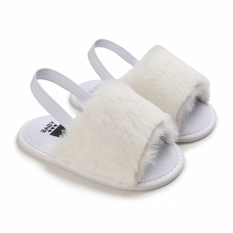 🌟 Baby Fluffy Faux Fur Slippers – Soft Sole Cosy Sandals (0–18 Months) 🌟
