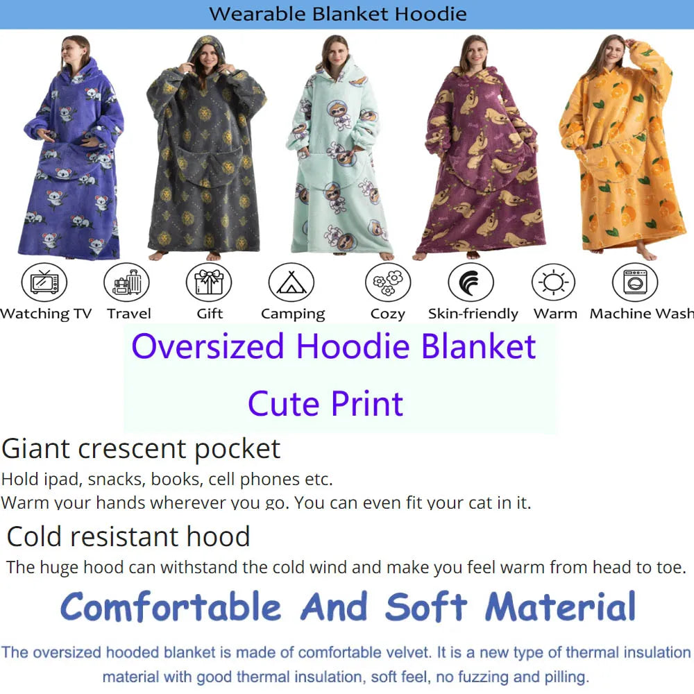 🌟 Adults' Oversized Hooded Blanket – Cosy Printed Wearable Blanket 🌟